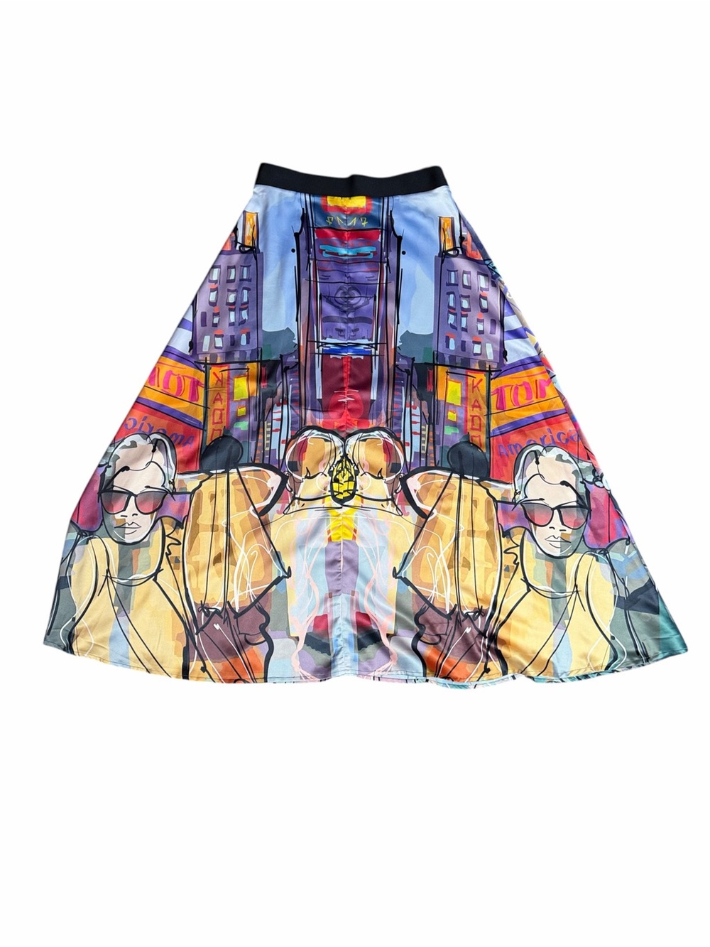 Astouri Satin NYC Times Square Multi Color Maxi Skirt Sz S